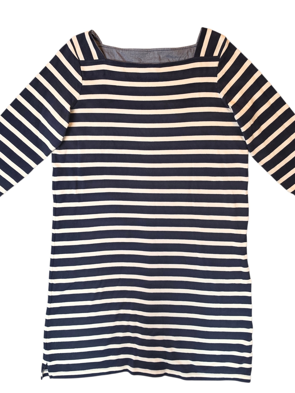 L.L. Bean Mariner Squareneck Dress Navy White Striped Medium Coastal Preppy